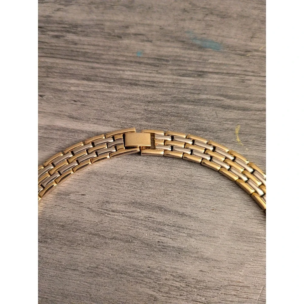 Mens Two Tone Panther Link Chain Necklace Gold Silver Tone Flat Polished Choker